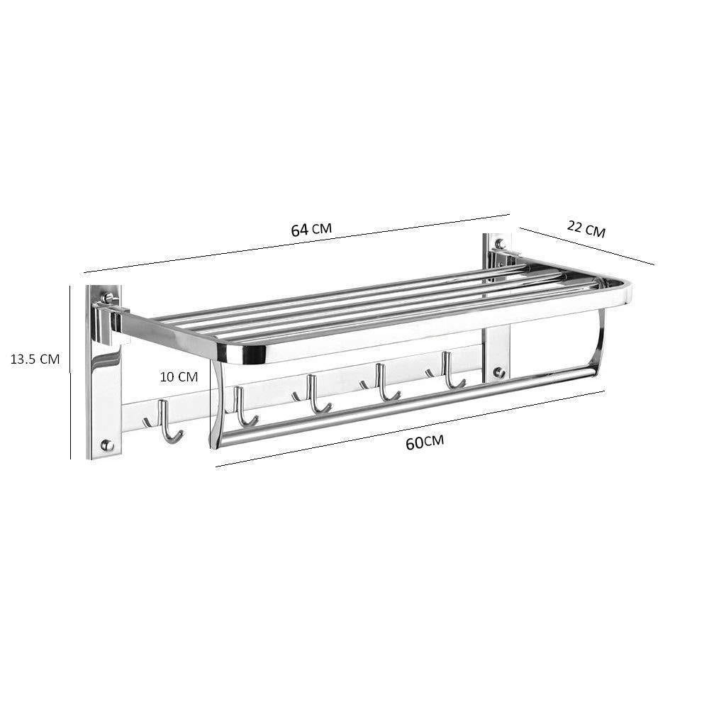 Folding towel rack made from stainless steel, ideal for bathroom storage and organization.