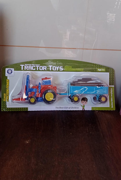 Plastic Tractor Toy Friction Powered Tractor with Bricks Trolley (1 Pc)