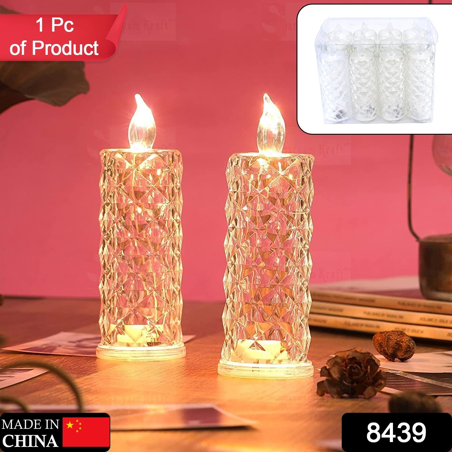 LED rose-shaped candle with a crystal-clear acrylic design, ideal for home decor and gifting.