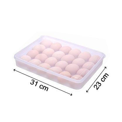 Egg tray with 24 grids and a secure lid, designed for refrigerator use and holding 2 dozen eggs