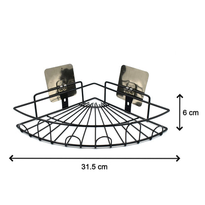 Wall-mounted shower caddy corner for space-saving bathroom storage.