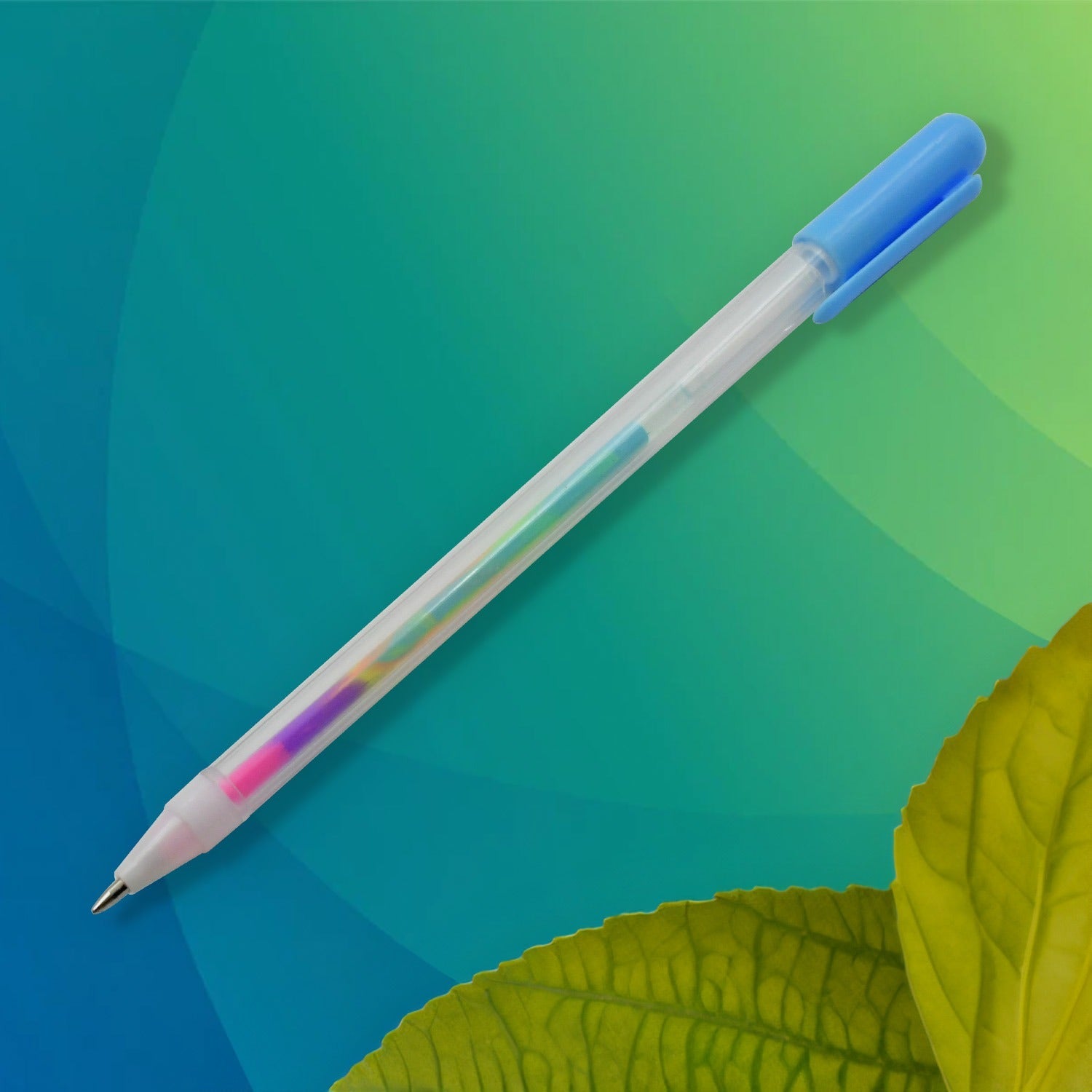 Close-up view of the gel pen tips, demonstrating the color-changing mechanism.