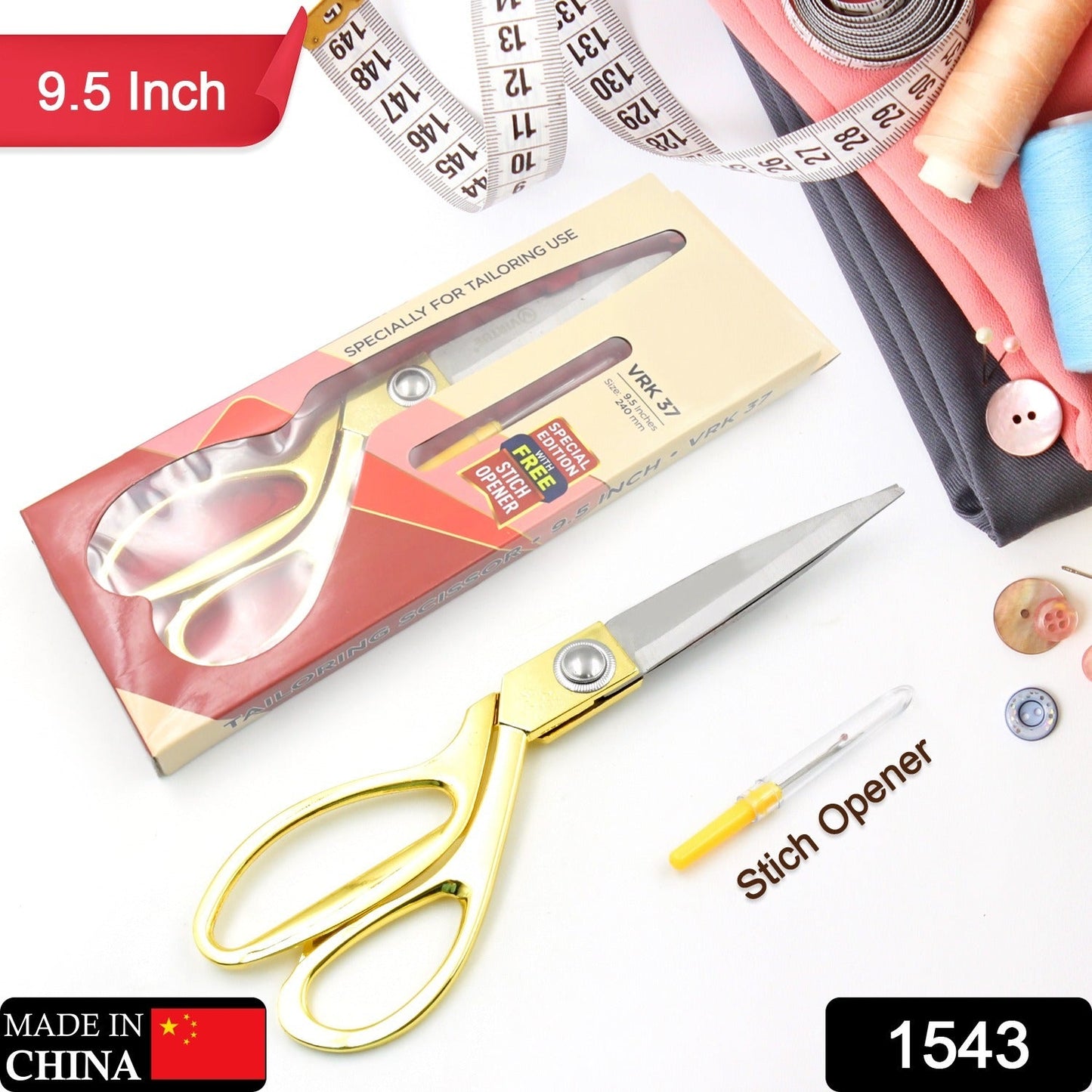 Sharp stainless steel tailoring scissors with comfortable grip, ideal for professionals.