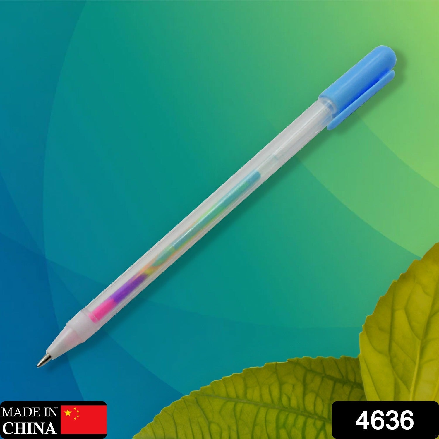 Close-up of 6-in-1 color change pen, highlighting the different color tips.