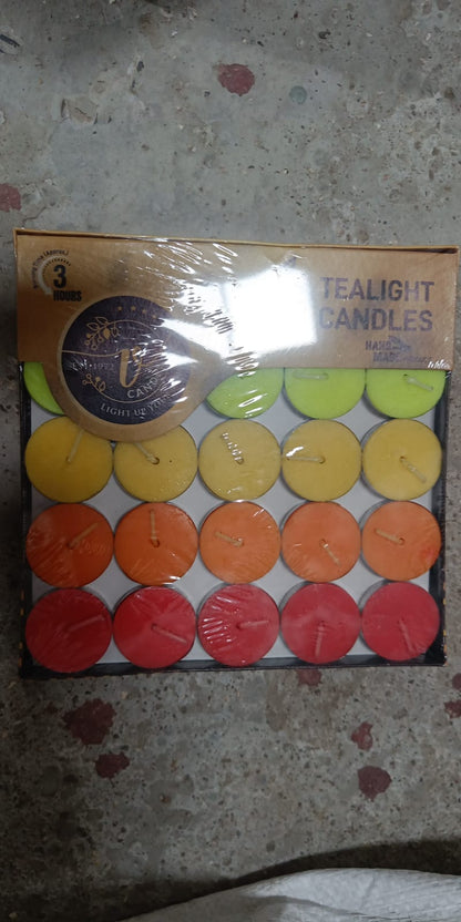 Colorful decorative candles in a large set of 50