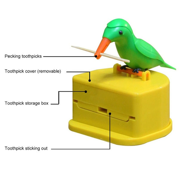 Automatic toothpick holder with bird shape