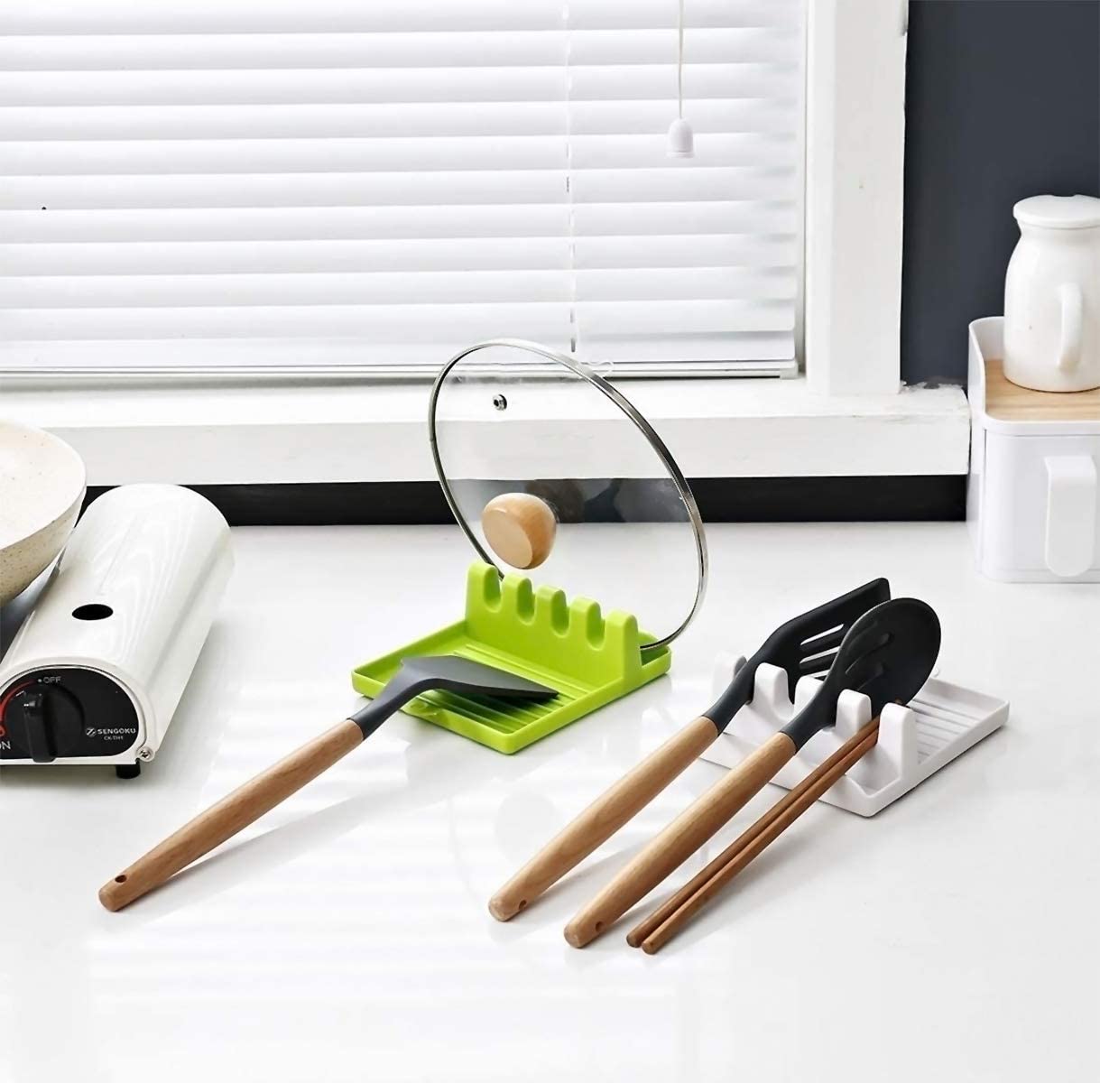 Spatula and utensil rest, designed for kitchen organization