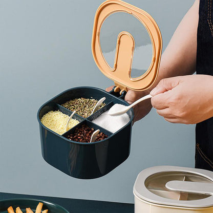 Practical four-grid spice container for home kitchens