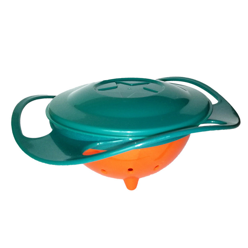 Toddler gyro bowl with spill-proof design, rotating 360 degrees for easy feeding anywhere.