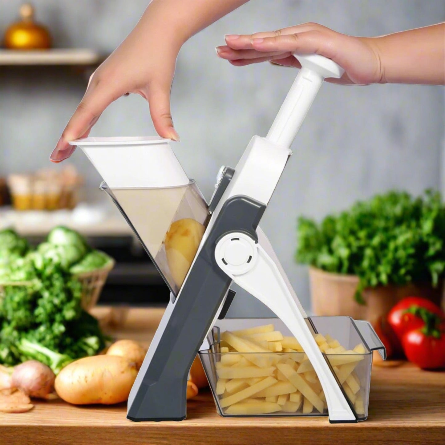 Hand press chopper for efficient vegetable cutting