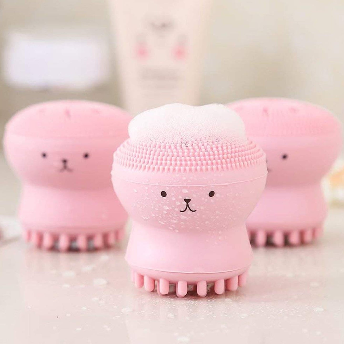 Octopus-shaped silicone face scrubber, useful for cleansing and massaging.