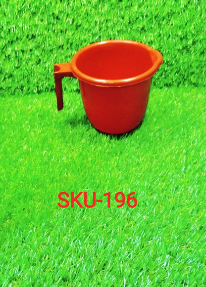 Set of plastic mugs for bathroom use.