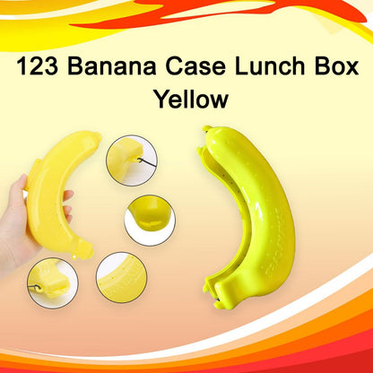 Bright yellow banana-shaped lunch box.