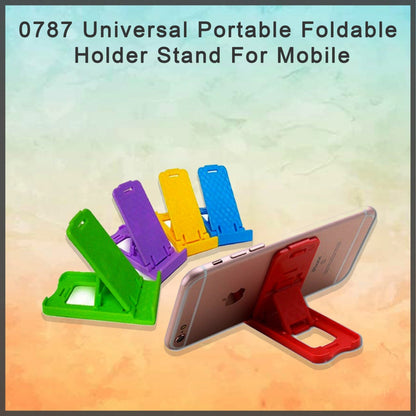 Universal holder stand for phones, features a foldable and portable design.