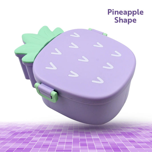 Pineapple-shaped lunch box with compartments, portable lid