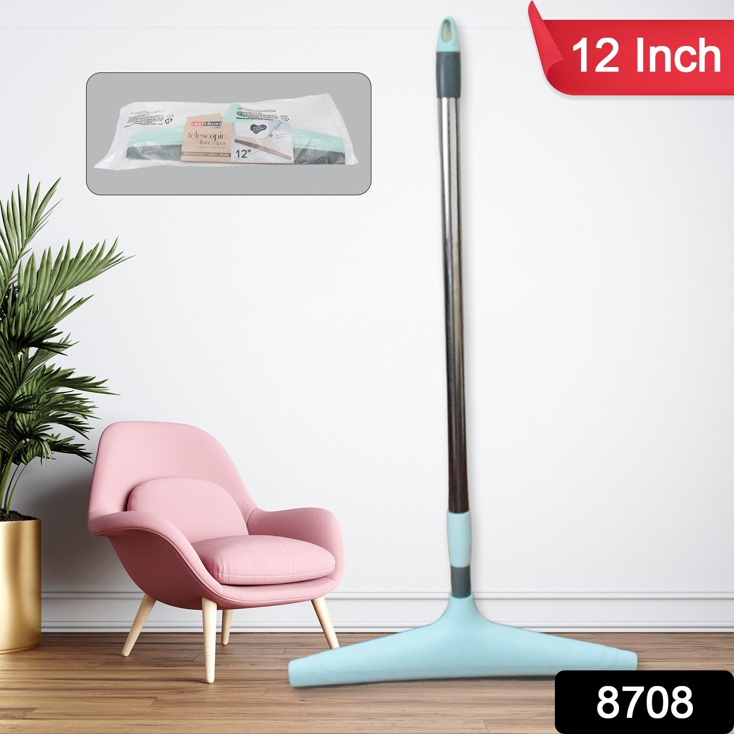 Telescopic bathroom wiper by Ganesh, 12 inch (30 cm), in use.