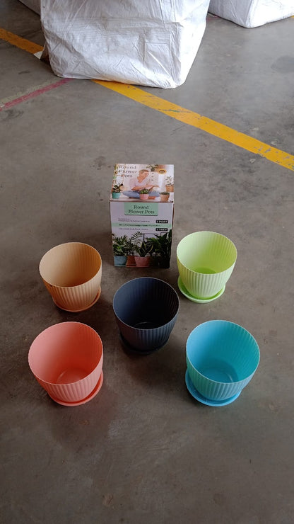 Plastic Flower Pot with Bottom Tray (5 Pcs Set / With Color Box)