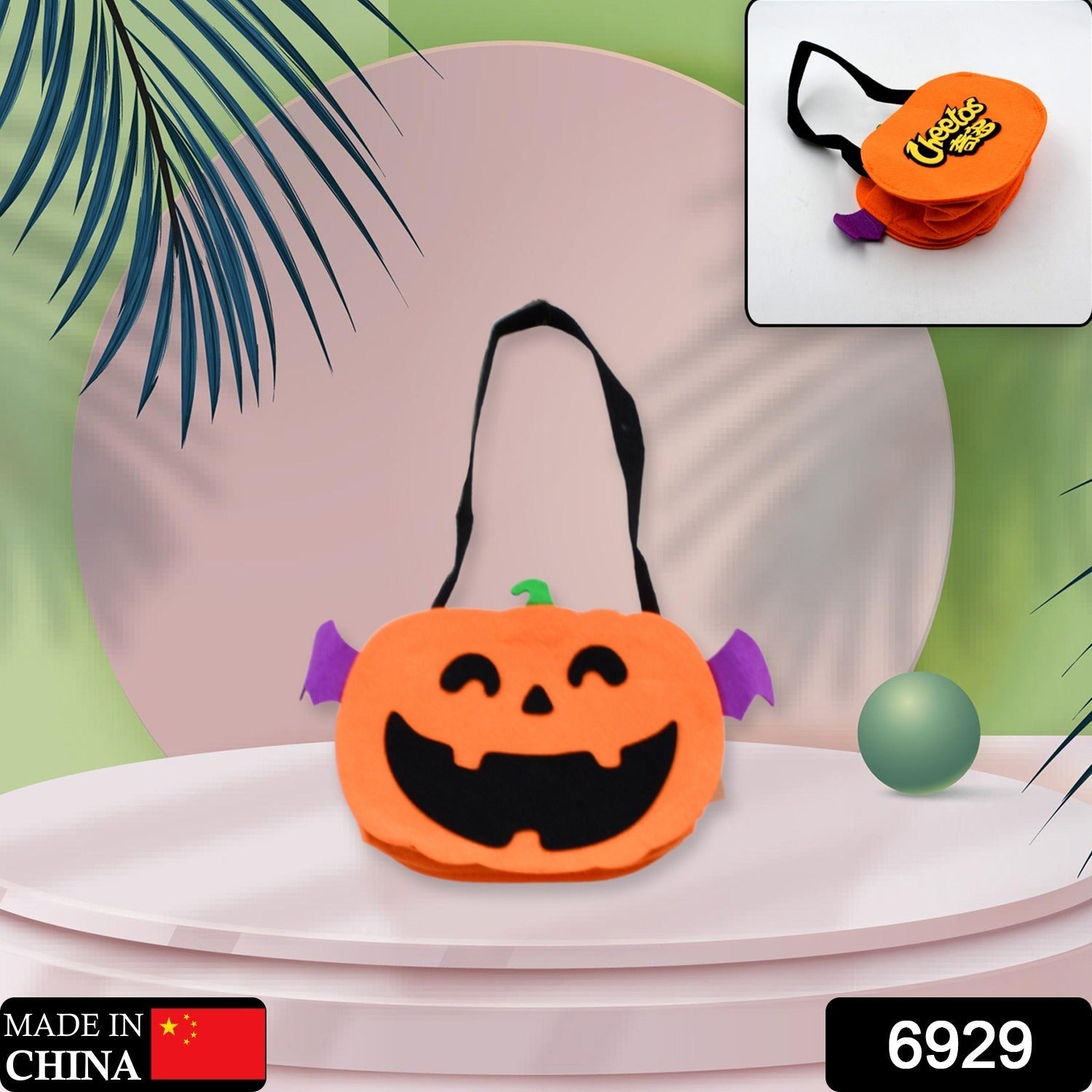 Portable Halloween pumpkin candy bag, non-woven for trick or treat