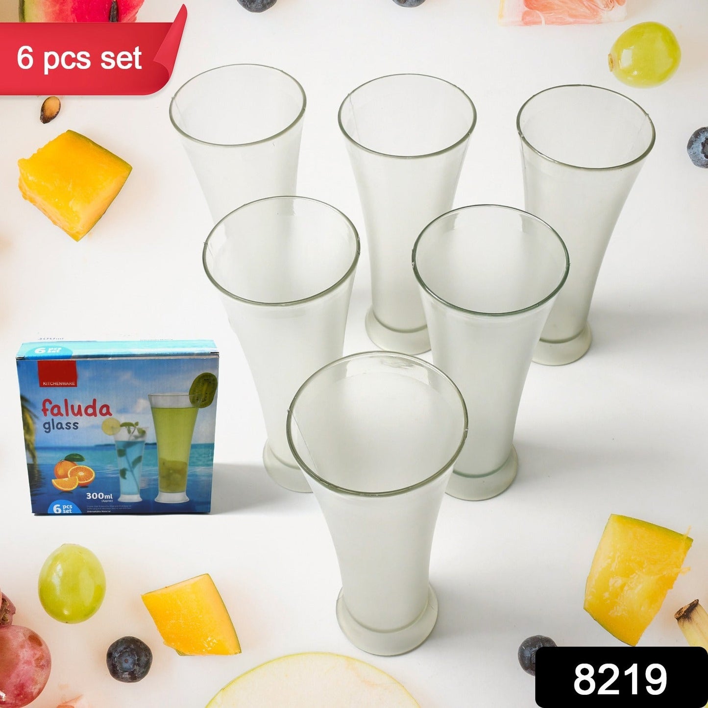 High Quality Faluda, ice cream, Juicer and Water Glasses Set of 6 Transparent, Drinking Water Glasses Stylish Glasses for Faluda, Water, Juice, Glass Set of 6 Pcs (300 ML Approx)