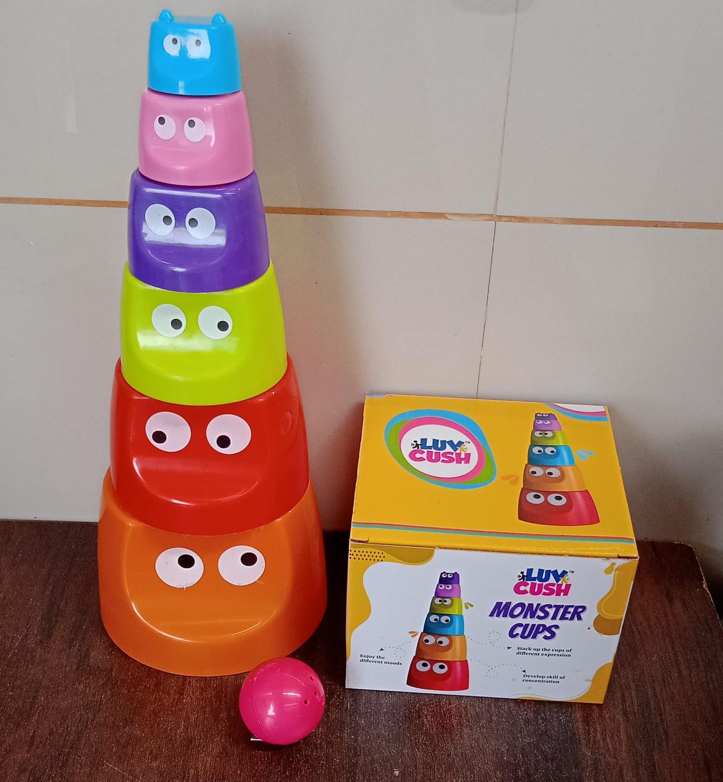 Monster Cups - Activity Toy for Babies 5+ Months Plastic Multicolor Infant & Preschool Toys Develops Motor & Reasoning Skills Birthday Gifts for Boys Girls Age 5+ Months Kids (1 Set)