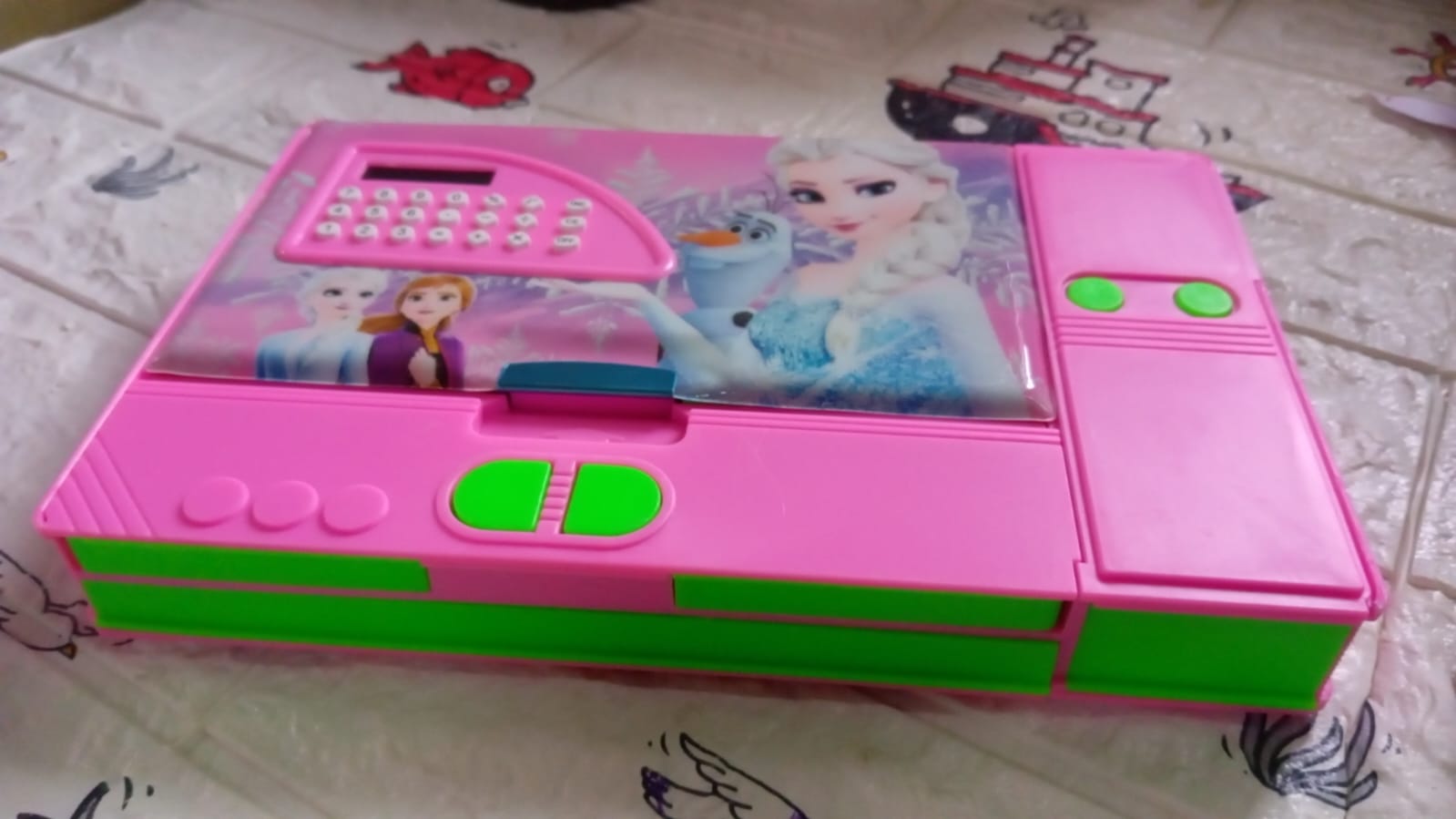 pink color pencil box with calculator