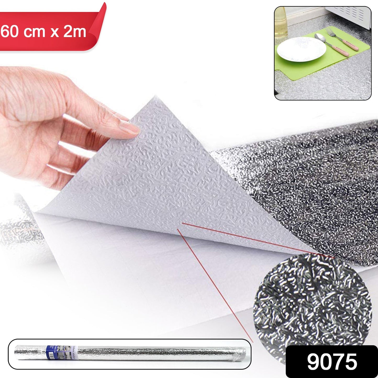 Aluminium foil for Kitchen and Aluminium Foil Paper Sticker Roll for Kitchen Wall, Drawers. (60cmx2Meter)